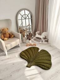 Gingko Biloba Leaf Baby Play Mat Organic Cotton, Neutral Nursery Decor - thumbnail 1