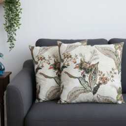 Floral Cushion Cover, Cream, Rust, Olive Green - - 18x18 - thumbnail 4
