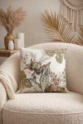Floral Cushion Cover, Cream, Rust, Olive Green - - 18x18