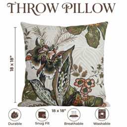 Floral Cushion Cover, Cream, Rust, Olive Green - - 18x18 - thumbnail 3