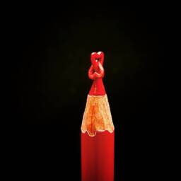 Hand Carved Interlocked Hearts Pencil Sculpture - Glass Dome - thumbnail 3