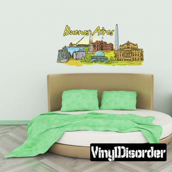 Famous City Buenos Wall Decal - Fabric Vinyl Removable & Reusable Famouscityuscolor044Et
