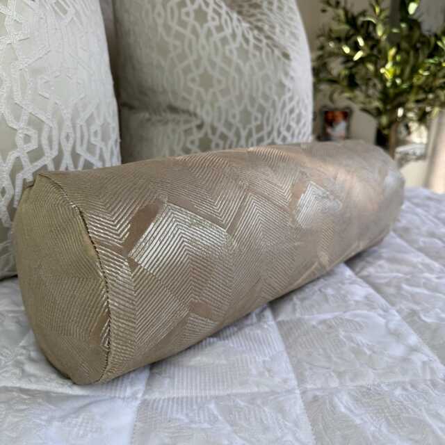 "Elegant Gold Geometric Bolster Pillow For Stylish Bedding - Designer Bed Cushion 16"" X 6" - image 1