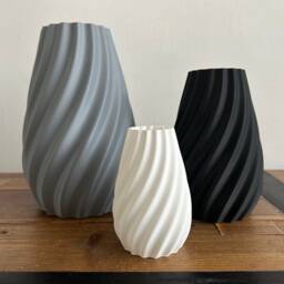Swirl Vase, Ornamental Flower Decorative Minimalist, Room Decor, 3D Printed Matte Grey Black White - thumbnail 2