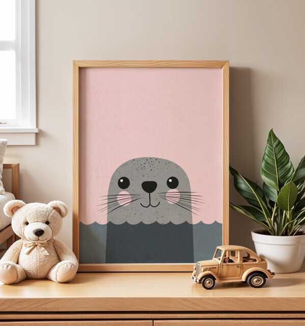 Seal Nursery Wall Art, Cute Animal Illustration, Ocean Baby Print, Minimalist Sea Life Poster, Kids Room & Playroom Decor - image 1