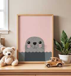 Seal Nursery Wall Art, Cute Animal Illustration, Ocean Baby Print, Minimalist Sea Life Poster, Kids Room & Playroom Decor - thumbnail 1
