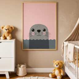 Seal Nursery Wall Art, Cute Animal Illustration, Ocean Baby Print, Minimalist Sea Life Poster, Kids Room & Playroom Decor - thumbnail 3