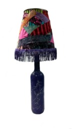 Purple Lamp With Fabric Scraps Lampshade, Purple Fringe, Novelty Accent Lamp, Colorful Table Unique Lighting - thumbnail 1