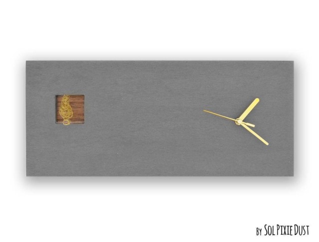 Cuckoo Clock With Gold Wire Bird - Concrete & Wood Rectangle Wall Modern Minimalist Gift Idea Home Decor - image 1