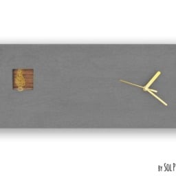 Cuckoo Clock With Gold Wire Bird - Concrete & Wood Rectangle Wall Modern Minimalist Gift Idea Home Decor - thumbnail 2
