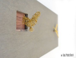 Cuckoo Clock With Gold Wire Bird - Concrete & Wood Rectangle Wall Modern Minimalist Gift Idea Home Decor - thumbnail 1