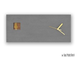 Cuckoo Clock With Gold Wire Bird - Concrete & Wood Rectangle Wall Modern Minimalist Gift Idea Home Decor