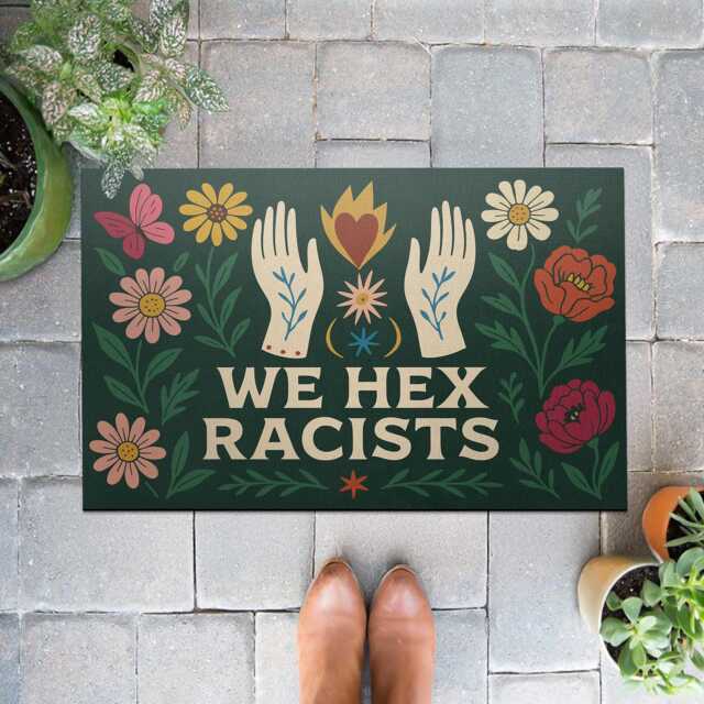 We Hex Racists Doormat Witchy Floral Welcome Mat - image 1