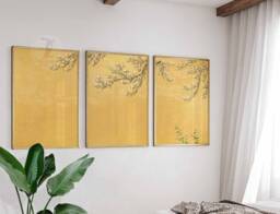 Japanese Set Of 3 Gold Floral Posters, Art Prints, Katsushika Hokusai Wall Art, Ogata Korin Decor, Gift - thumbnail 1