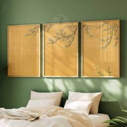 Japanese Set Of 3 Gold Floral Posters, Art Prints, Katsushika Hokusai Wall Art, Ogata Korin Decor, Gift - thumbnail 3