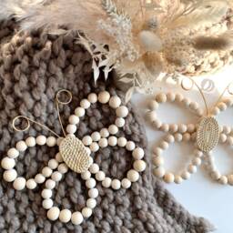Wooden Beaded Wall Butterfly - Rattan Nursery Decor Girls Boho Room Hanging - thumbnail 1