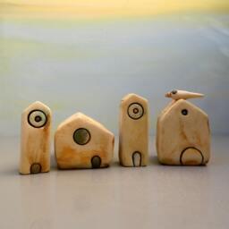 Ceramic House Figurines, Rustic Clay Miniature Home Decor, Set Of 2 - thumbnail 4