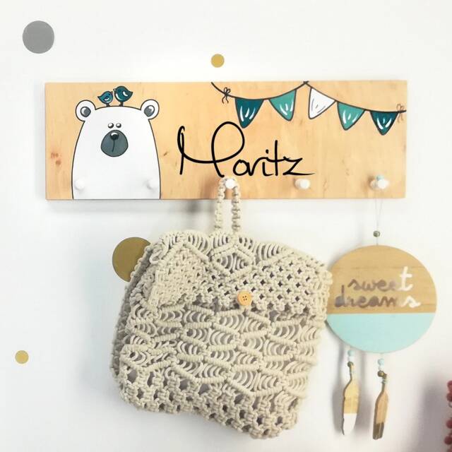Wardrobe Children's Child Room With Name Individually Hand-Painted Vintage Coat Hooks - image 1