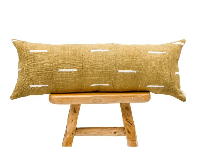 Extra Long Lumbar Pillow, African Mustard Mudcloth One Of A Kind Decorative Pillow Cover, Sofa Cushion Throw - image 1