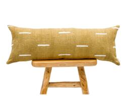 Extra Long Lumbar Pillow, African Mustard Mudcloth One Of A Kind Decorative Pillow Cover, Sofa Cushion Throw - thumbnail 1