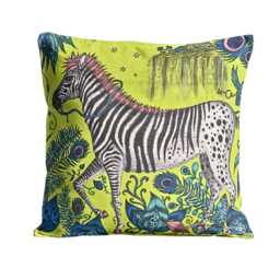 Clarke & Clarke, Lime Green, Pink Blue Zebras Velvet Cushion Cover, Throw Pillow Home Decor - thumbnail 1