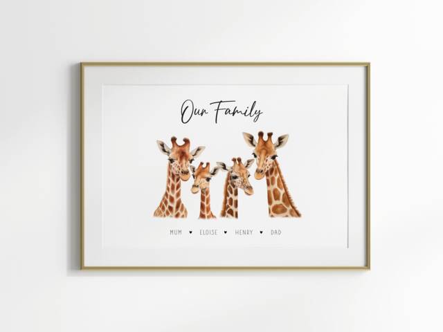 Custom Giraffe Family Print - Personalised Animal Portrait Watercolour Art Home Decor For Mum New Gift Unframed - image 1