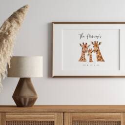 Custom Giraffe Family Print - Personalised Animal Portrait Watercolour Art Home Decor For Mum New Gift Unframed - thumbnail 3