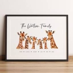 Custom Giraffe Family Print - Personalised Animal Portrait Watercolour Art Home Decor For Mum New Gift Unframed - thumbnail 2