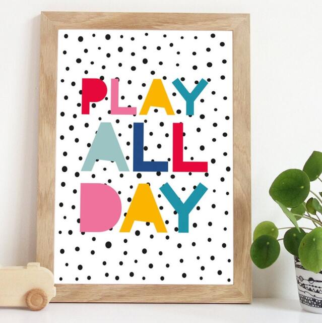 Play All Day Print, Playroom Prints Wall Art, Girls Nursery Prints, Bedroom Quotes, Rainbow - image 1