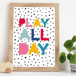 Play All Day Print, Playroom Prints Wall Art, Girls Nursery Prints, Bedroom Quotes, Rainbow - thumbnail 1
