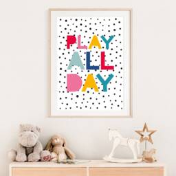 Play All Day Print, Playroom Prints Wall Art, Girls Nursery Prints, Bedroom Quotes, Rainbow - thumbnail 3