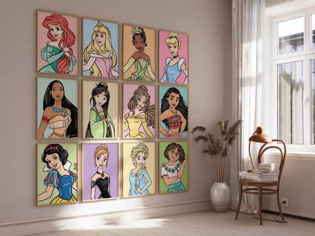 Princess Nursery Wall Art - Playroom Decor, Set Of 12 Prints - Printed Or Framed - image 1