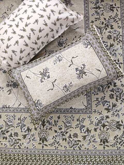 Floral Printed Cotton Flat/Fitted Double Bedsheet With 2 Reversible Pillow Covers, Pure Bedding Set, Queen Set On Sale - image 1