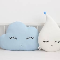 Cloud & Raindrop Cushion, Baby Blue With White Throw Pillows For Boy Nursery Decor, Shower Gift Kids Room Infant Newborn Toddler Bed Ideas - thumbnail 2