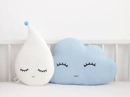 Cloud & Raindrop Cushion, Baby Blue With White Throw Pillows For Boy Nursery Decor, Shower Gift Kids Room Infant Newborn Toddler Bed Ideas - thumbnail 1