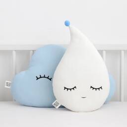 Cloud & Raindrop Cushion, Baby Blue With White Throw Pillows For Boy Nursery Decor, Shower Gift Kids Room Infant Newborn Toddler Bed Ideas - thumbnail 3