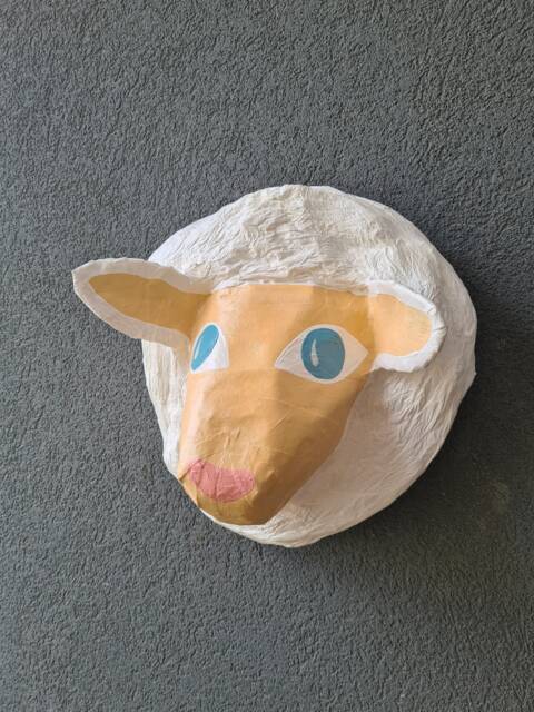 Paper Mache Sheep Head, Rosinha. Farm Creature, Sweet Animal Wall Decor - image 1
