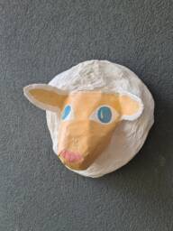 Paper Mache Sheep Head, Rosinha. Farm Creature, Sweet Animal Wall Decor - thumbnail 1