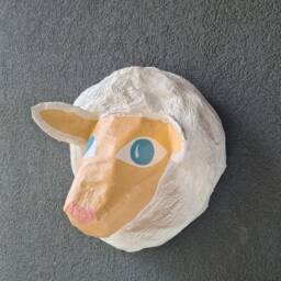 Paper Mache Sheep Head, Rosinha. Farm Creature, Sweet Animal Wall Decor - thumbnail 2