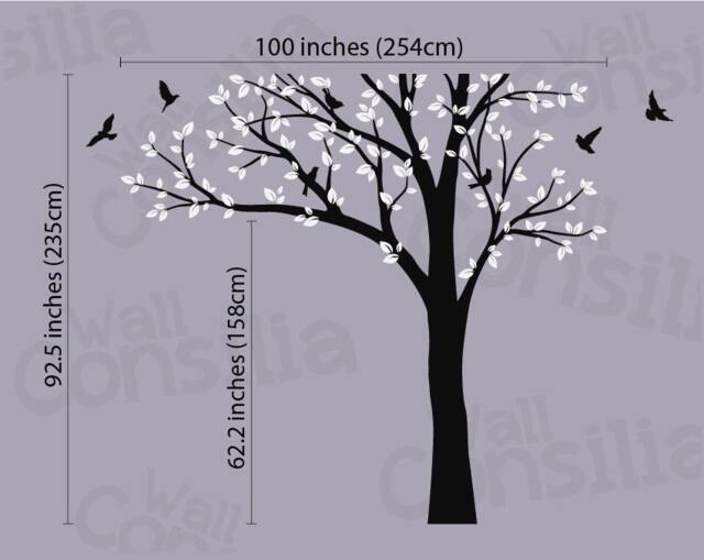 White Tree Wall Decal Nursery Mural With Birds - 93x100 - image 1