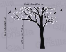 White Tree Wall Decal Nursery Mural With Birds - 93x100 - thumbnail 1