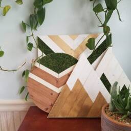 Mountain Wood Wall Art/Wood Wall Decor, Moss Art, Mountain Natural Home Art Geometric, Nature Tribal Decor - thumbnail 3
