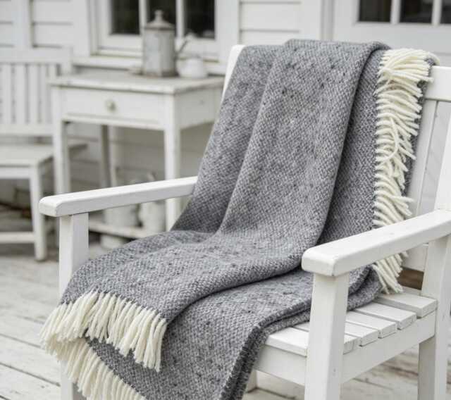 Blanket/Throw, 100% Pure New Wool, Donegal Grey, With Fringed Edge 140x220cms - image 1
