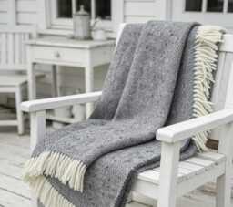 Blanket/Throw, 100% Pure New Wool, Donegal Grey, With Fringed Edge 140x220cms - thumbnail 1