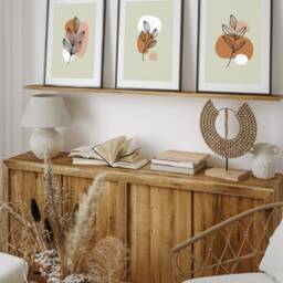 Boho Abstract Wall Art Prints, Decor, Set Of 3 Scandi Art, Mid Century, Black, Beige, Green, Terracotta - thumbnail 2