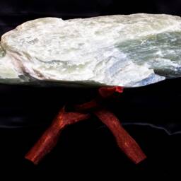 Bird/ Soap Stone Sculpture On Wooden Tripod /Statue With A Big Part Left Rough /Light Green Layers/12.7 - thumbnail 2