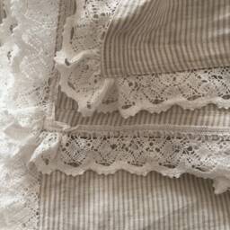 Stone Washed Ticking Stripe Linen Bedding, Lace Flat Sheet & Pillowcases - thumbnail 4