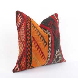 Vintage Turkish Kilim Pillow Cover Handwoven Wool Throw - 16x16 - thumbnail 3