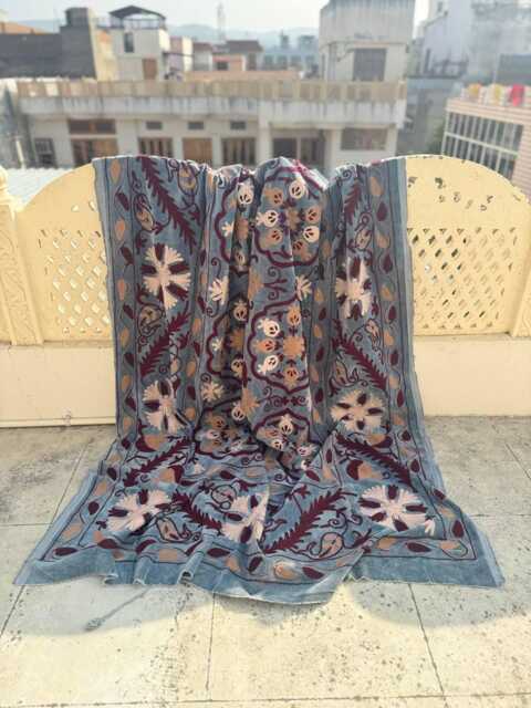 Handmade Velvet Suzani Boho Embroidered Bedspread - image 1