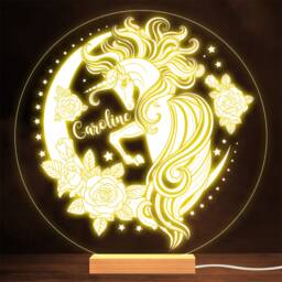 Unicorn Long Mane Moon Stars & Roses Lamp Personalised Gift Night Light